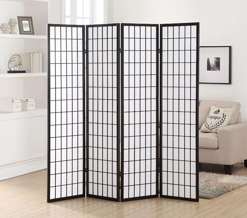 Photo 1 of ***DAMAGED - CRACKING - SEE PICTURES***
Roundhill Furniture Oriental Shoji 4 Panel Screen Room Divider, Black