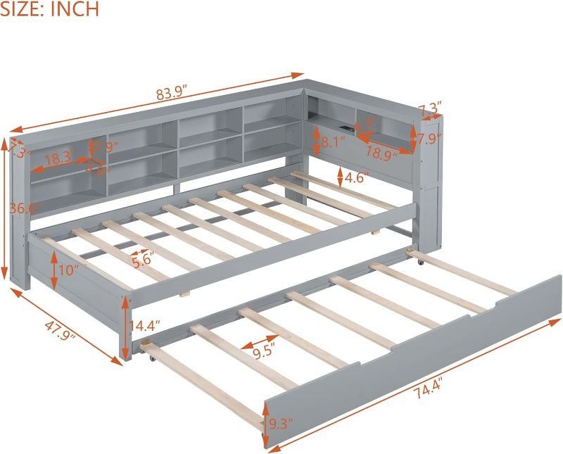 Photo 3 of (READ FULL POST) HomSof Wooden Twin Size Trundle, DayBed ***(BOX 2 OF 2 _ MISSING 1 BOX)***