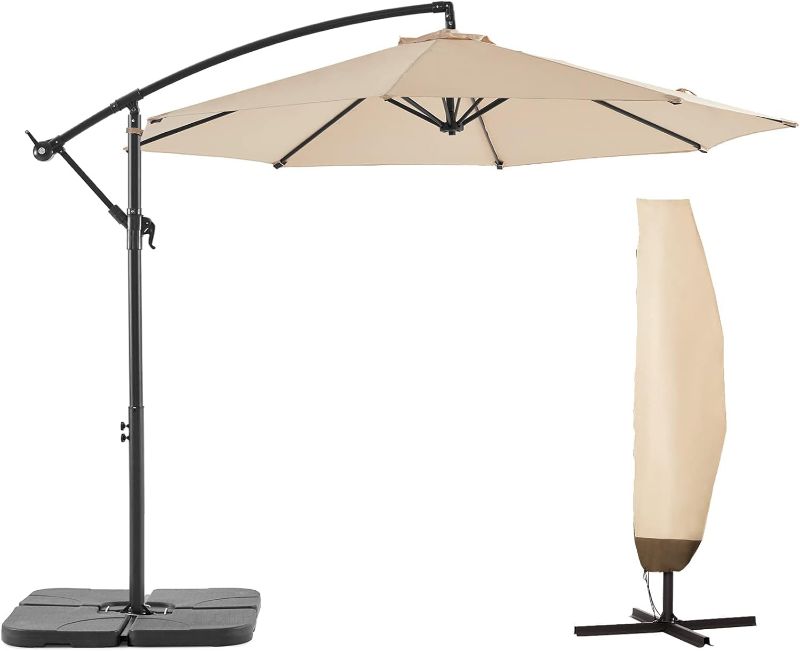 Photo 1 of ***USED - LIKELY MISSING PARTS - UNABLE TO VERIFY FUNCTIONALITY***
BLUU BANYAN 10 FT Patio Offset Umbrella Cantilever Hanging Umbrellas, 24 Month Fade Resistance & Water-repellent UV Protection, Crank & Cross Base (Beige, 10 FT WITH 600D COVER)