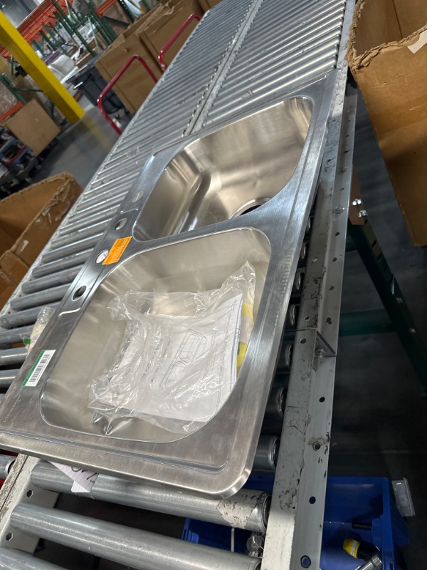 Photo 1 of **DAMAGED**READ NOTES**
33 in. Drop-In 50/50 Double Bowl 20 Gauge Stainless Steel Kitchen Sink with Faucet and Sprayer
