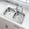 Photo 1 of **DAMAGED**READ NOTES**
33 in. Drop-In 50/50 Double Bowl 20 Gauge Stainless Steel Kitchen Sink with Faucet and Sprayer
