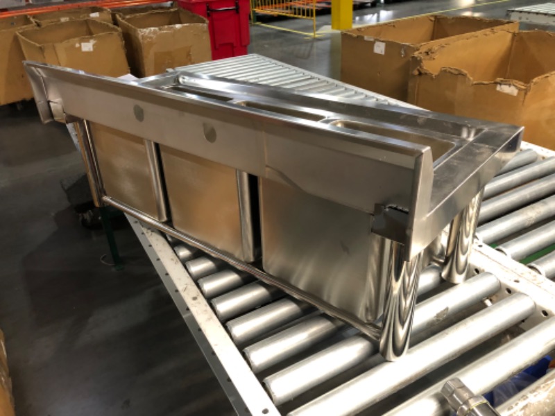 Photo 9 of ***DAMAGED - DENTED - SEE PICTURES***
Stainless Steel Commercial Sink with 3 Compartments & Easy to Clean Surface, 25"D x 29"W x 37"H