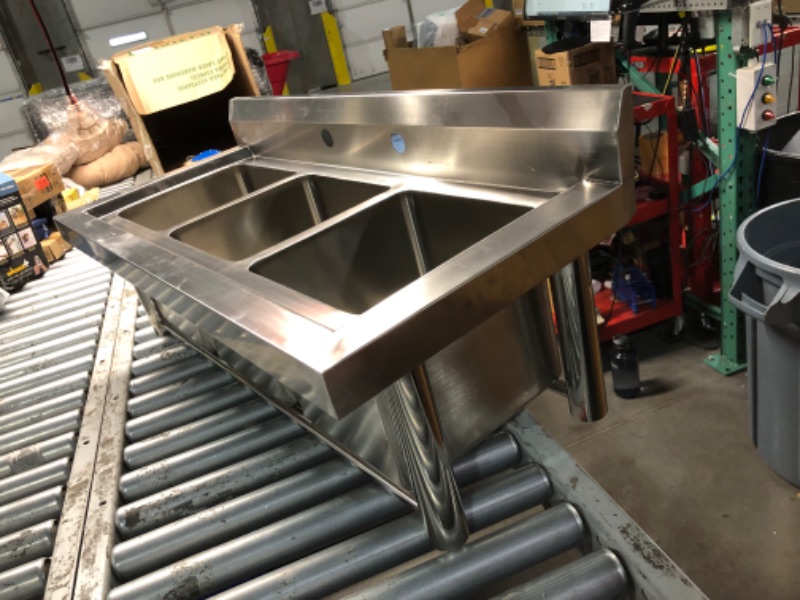 Photo 8 of ***DAMAGED - DENTED - SEE PICTURES***
Stainless Steel Commercial Sink with 3 Compartments & Easy to Clean Surface, 25"D x 29"W x 37"H