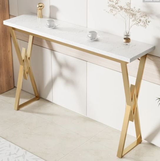 Photo 1 of (READ FULL POST) ZNTS 63" Modern White Kitchen Bar Height Dining Table Wood Breakfast Pub Table with Gold Base WF322496AAG
