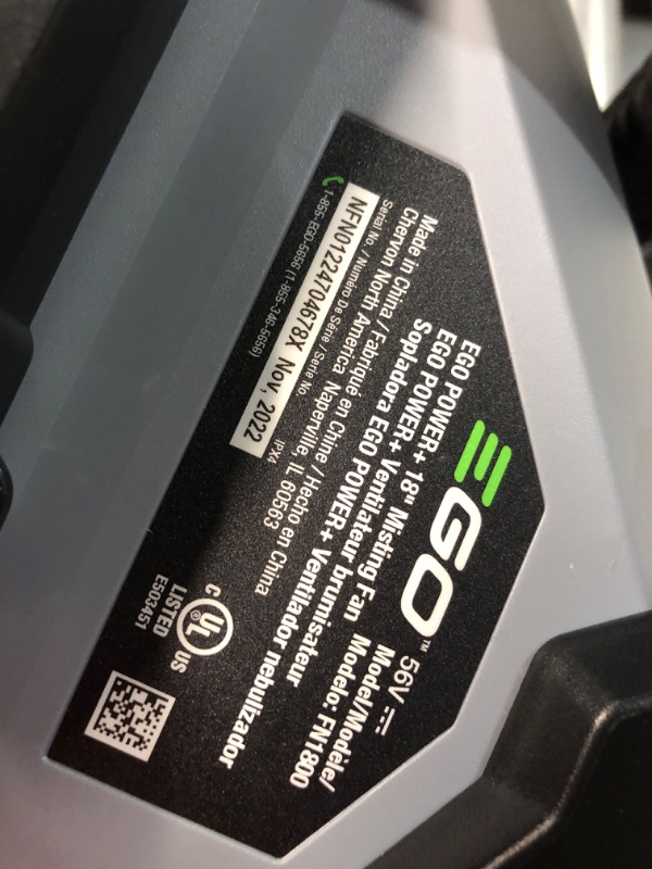 Photo 6 of ***NONREFUNDABLE - THIS SALE FINAL -  PARTS ONLY - SEE COMMENTS***
EGO Power+ FN1800 18-Inch 5 Speed 20MPH Portable Misting Fan, Battery and Charger Not Included, Black