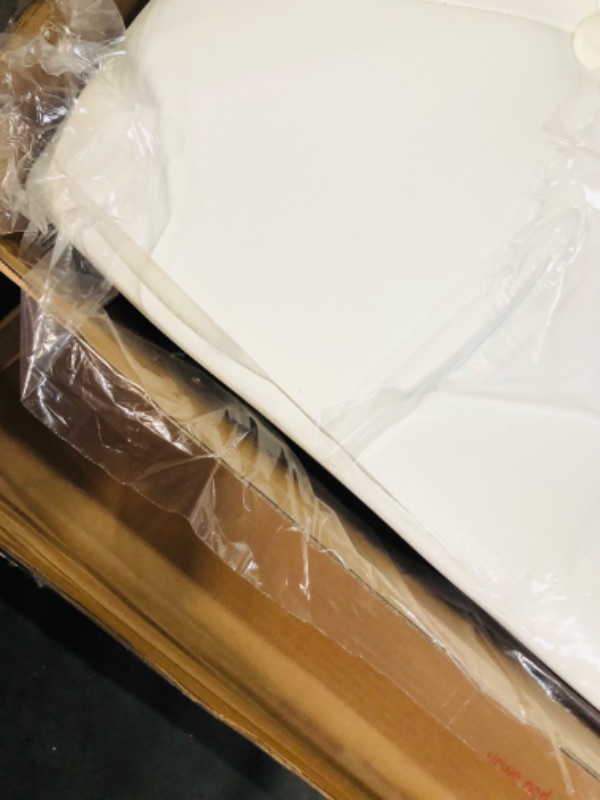 Photo 6 of ***DAMAGED - LEATHER TORN - SEE PICTURES - LIKELY MISSING PARTS - UNABLE TO VERIFY FUNCTIONALITY***
DHP Dakota Upholstered Platform Bed with Underbed Storage Drawers, No Box Spring Needed, Twin, White Faux Leather