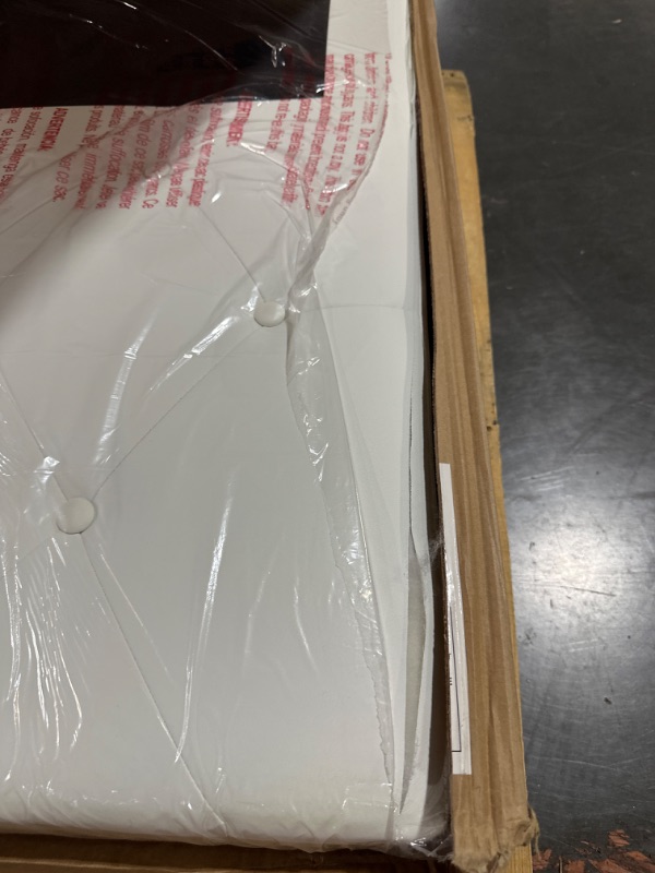 Photo 3 of ***DAMAGED - LEATHER TORN - SEE PICTURES - LIKELY MISSING PARTS - UNABLE TO VERIFY FUNCTIONALITY***
DHP Dakota Upholstered Platform Bed with Underbed Storage Drawers, No Box Spring Needed, Twin, White Faux Leather