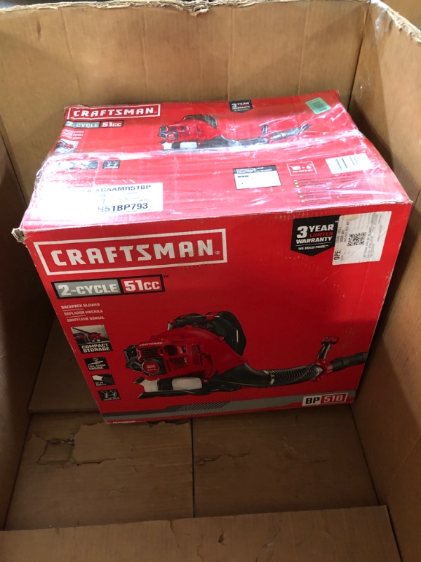 Photo 4 of (READ FULL POST) CRAFTSMAN BP510 51-cc 2-cycle 600-CFM 220-MPH Gas Backpack Leaf Blower
