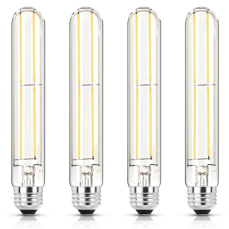 Photo 1 of 7.3 Inch Edison Bulb,4000k Neutral White E26 Led Bulb 60 Watt Dimmable,6W T10 Bulb Clear Glass Long Tubular Light Bulbs,T9 Bulbs for Bathroom Vanity Light,Wall Sconces,Pendant(4 Pack) 4000k Neutral White 7.3 In 6W?4 Pack)