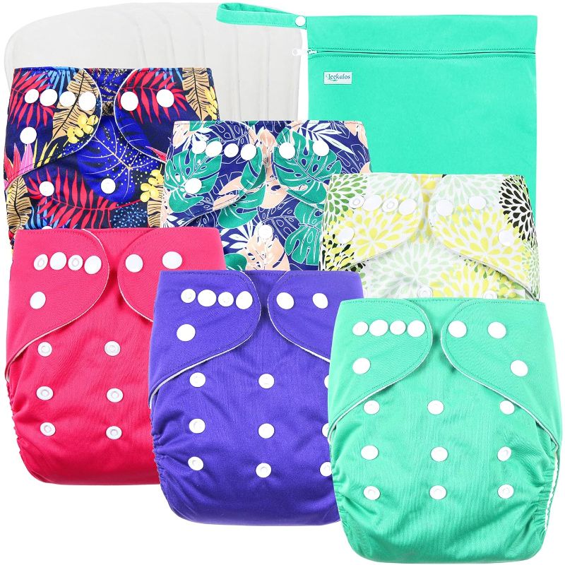 Photo 1 of ***STOCK PHOTO REFERENCE ONLY***Leekalos Cloth Diapers Reusable for Boys and Girls, Baby Diaper Cloth with Inserts & Wet Bag One Size (Floral)
