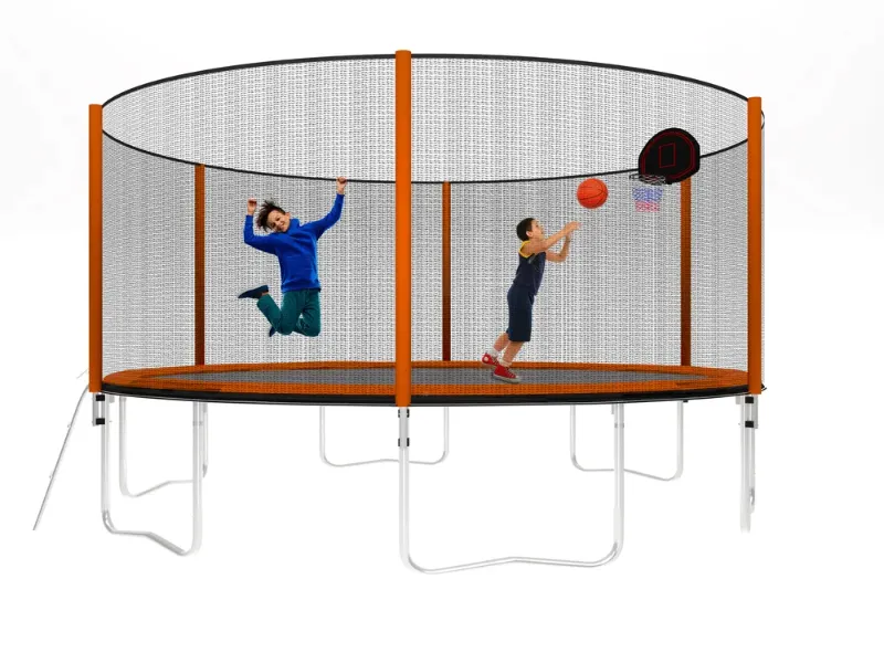 Photo 1 of ***NONREFUNDABLE - THIS SALE FINAL -  PARTS ONLY - SEE COMMENTS***
14FT Powder-Coated Advanced Trampoline with Basketball Hoop Inflator and Ladder(Outer Safety Enclosure) Orange