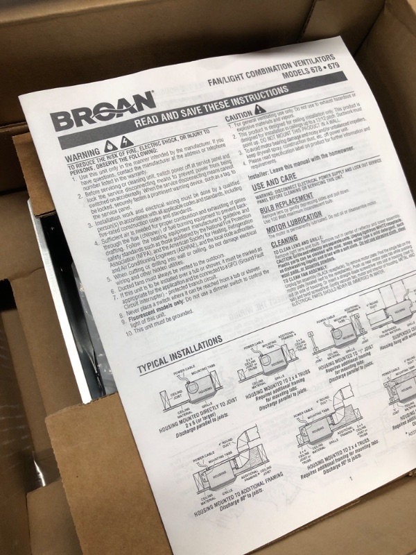 Photo 3 of **USED MISSING FAN**Broan-NuTone 678 Ventilation Fan and Light Combo for Bathroom and Home, 100 Watts, 50 CFM,White White 50 CFM, 2.5 Sones Decorative Combo