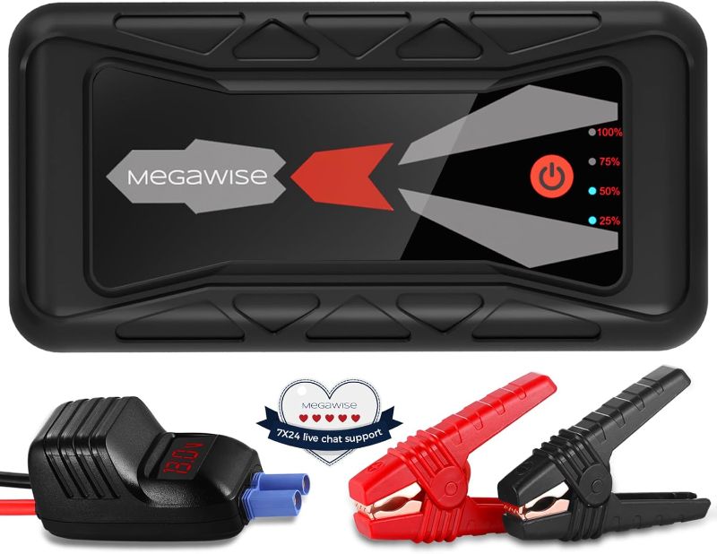 Photo 1 of ***USED - LIKELY MISSING PARTS - UNABLE TO VERIFY FUNCTIONALITY***
MEGAWISE 1500A Peak 16800mAh Car Battery Jump Starter Booster (up to 7L Gas or 5L Diesel Engines), 12V Portable Power with Dual USB Outputs & Flashlight 2023 Upgraded Extremely Safe