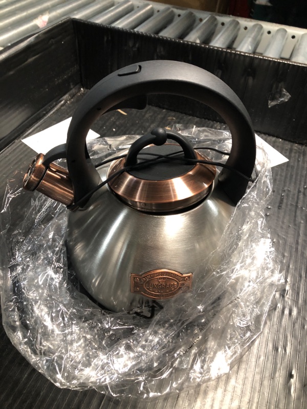 Photo 1 of **USED** READ NOTES**
3.1 Quart Teal Whistling Tea Kettle for Stove Top, Food Grade Stainless Steel