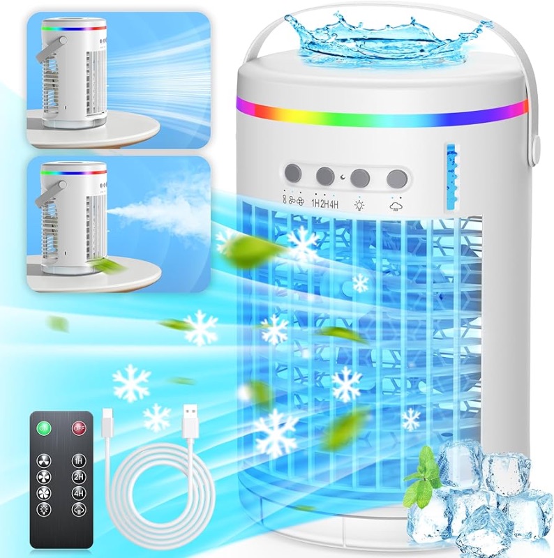 Photo 1 of (READ FULL POST) Portable Air Conditioners with remote,1400ml Evaporative Mini Air Conditioner with 3 Speeds,7 Colors Light Personal Air Conditioner, Portable AC Air Cooler for Room Bedroom Office Desk