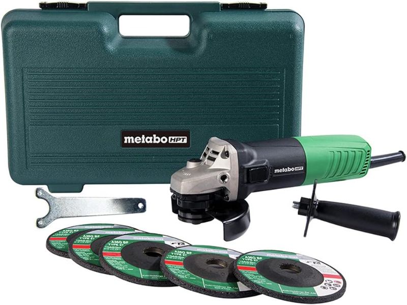 Photo 1 of 
Metabo HPT 4-1/2-Inch Angle Grinder, Includes 5 Grinding Wheels & Hard Case, 6.2-Amp Motor, Compact & Lightweight, G12SR4