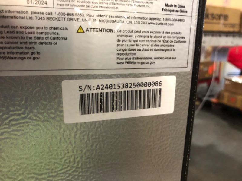 Photo 7 of ***USED - DAMAGED - COVERED IN DENTS - NO PACKAGING - UNABLE TO TEST - SEE PICTURES***
Frigidaire EFR492, 4.5 cu ft Refrigerator, Stainless Steel Door, Platinum Series