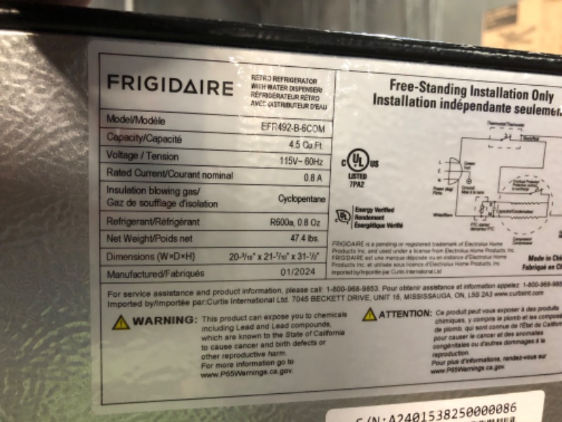 Photo 8 of ***USED - DAMAGED - COVERED IN DENTS - NO PACKAGING - UNABLE TO TEST - SEE PICTURES***
Frigidaire EFR492, 4.5 cu ft Refrigerator, Stainless Steel Door, Platinum Series