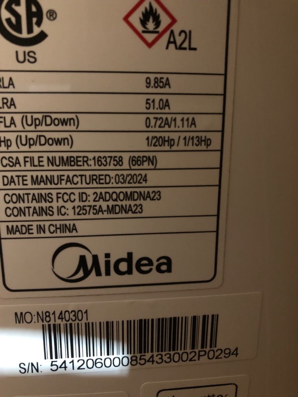 Photo 6 of [READ NOTES FOR DAMAGE]**
Midea 14,000 BTU ASHRAE (10,000 BTU SACC) Portable Air Conditioner, Cools up to 375 Sq. Ft., with Dehumidifier & Fan mode & Heat, Smart & Remote Control with Remote, Easy-to-use and Install White 14,000 BTU with Heat