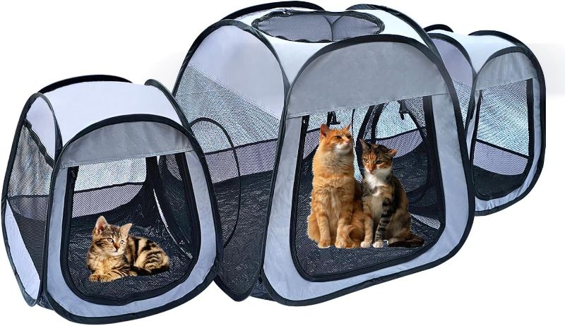 Photo 1 of ***STOCK PHOTO FOR REFERENCE ONLY***
Large Cat Playpen for Indoor Outdoor Cats Enclosed, Foldable Three-Trapezoidal Design for Better Standing, Portable Pet Tent for Kitten Puppy, Dog Play Enclosure with Removable Top Zippr