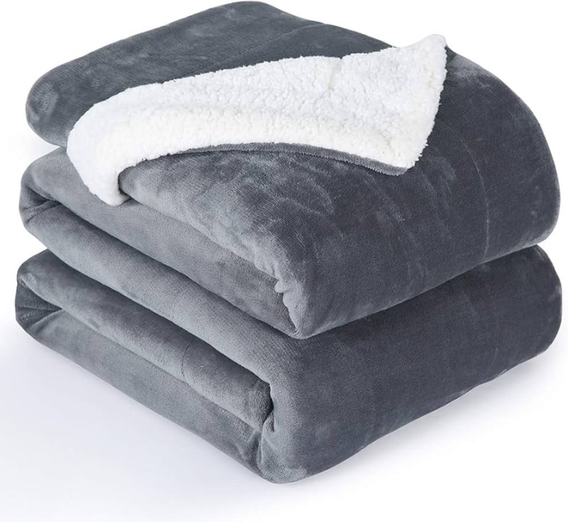 Photo 1 of ***STOCK PHOTO REFERENCE ONLY***
Reversible Sherpa Throw Blanket Super Soft Fuzzy Plush Microfiber (90"x90" Gray) Queen