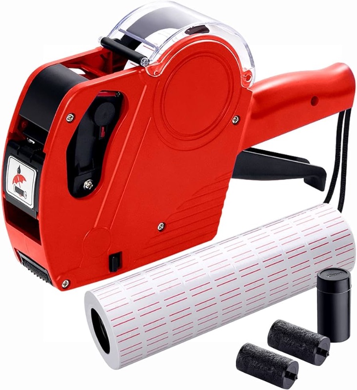 Photo 1 of * Only* Mx5500 Pricing Tag Gun with 5150 pcs White Label Gun Stickers & 3 Extra Inker Rollers, Pricing Label Gun, 8 Digits Retail Pricing Gun and Labels for Grocery Store, Food (Red)