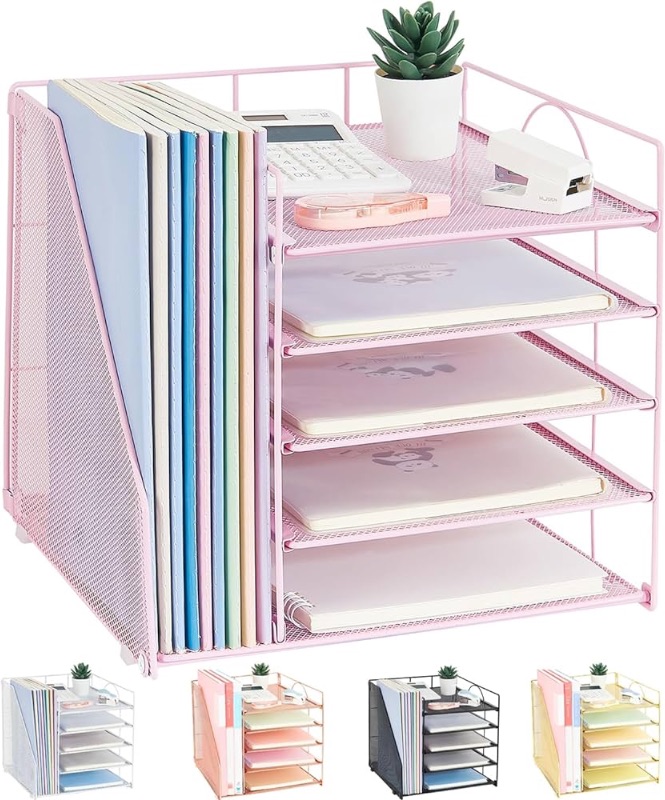 Photo 1 of (READ FULL POST) Desk Organizers and Accessories, 5-Tier Reference System with File Holder, Office Supplies for Women, Desk Accessories & Workspace Organizers (Pink)