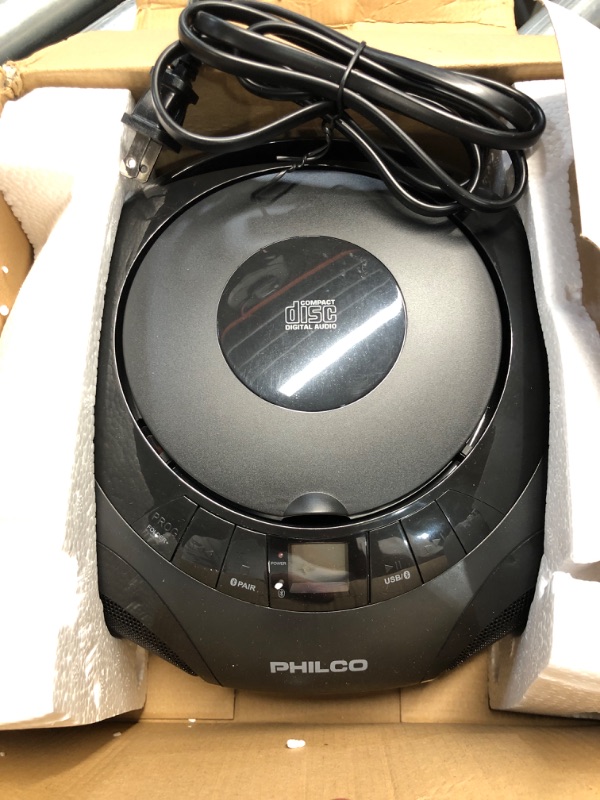 Photo 1 of Philco Portable Bluetooth Boombox CD Player with AM FM Radio and USB Playback | Fun Lights |Stereo Sound | CD Player is Compatible with MP3/WMA/CD-R/CD-RW CDs | 3.5mm Aux Input | AC/Battery Powered