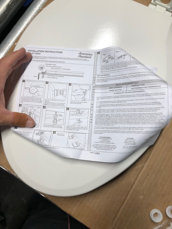 Photo 4 of ***HARDWARE CAP DAMAGED.  SEE PHOTOS***
Bedminster Slow-Close & Easy Lift-Off Elongated Wood Toilet Seat, White, 5269A65DL.020