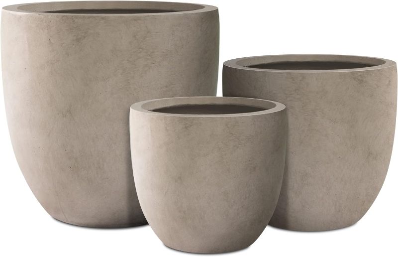 Photo 1 of ***MINOR CRACKS IN ALL THREE POTS. SEE PHOTOS***
Kante 20",16.5",13.4" Dia Round Concrete Planters (Set of 3), Outdoor Indoor Modern Decorative Plant Pots with Drainage Hole & Rubber Plug for Home & Garden, Weathered Concrete