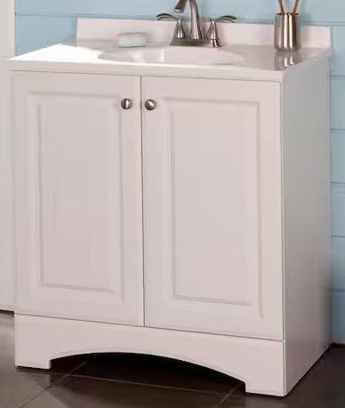 Photo 1 of ***MINOR DAMAGE TO CABINET. SEE PHOTOS***
Glacier Bay
31 in. W x 19 in. D x 35 in. H Single Sink Freestanding Bath Vanity in White with White Cultured Marble Top