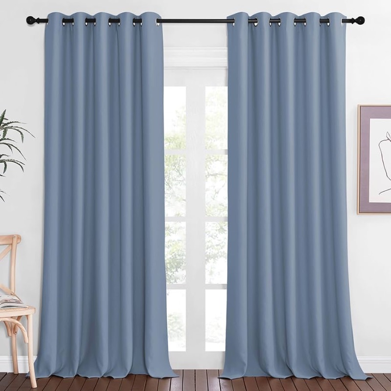 Photo 1 of **READ NOTES**
 NICETOWN Blackout Doorway Curtain (Stone Blue, 1 Panel, W66" x L108")