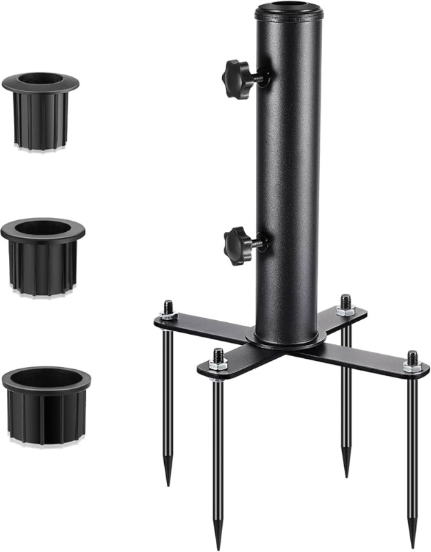 Photo 1 of **ONLY STAND**
SLIIMU Removable Inground Umbrella Stand Anchor with 4 Spike, Metal Grass Umbrella Ground Stake, Outdoor in Ground Parasol Base Mount, Metal Patio Umbrella Stand Holder for Beach,Sand,Yard,Lawn(Black)