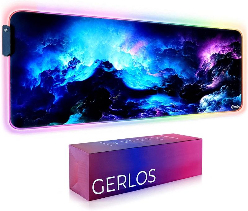 Photo 1 of ***STOCK PHOTO REFERENCE ONLY***Gerlos RGB Large Gaming Mouse Pad, Extended Soft LED Mouse Pad, Non-Slip Rubber Base, Water Resist Keyboard Pad, Computer Mousepad 31.5×11.8 inches
