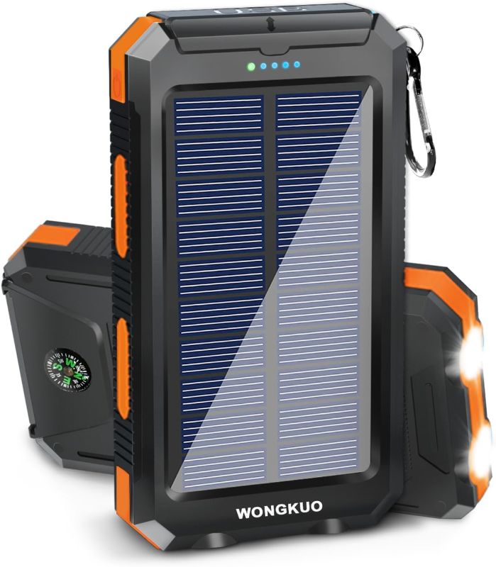 Photo 1 of *-**CONTROL STOCK PHOTO ONLY*** WONGKUO Solar Charger Power Bank - ???? ??????? 36800mAh Solar Phone Charger, QC3.0 Fast Charger with LED Flashlight, IP65 Waterproof Portable Power Bank for Outdoor Activities