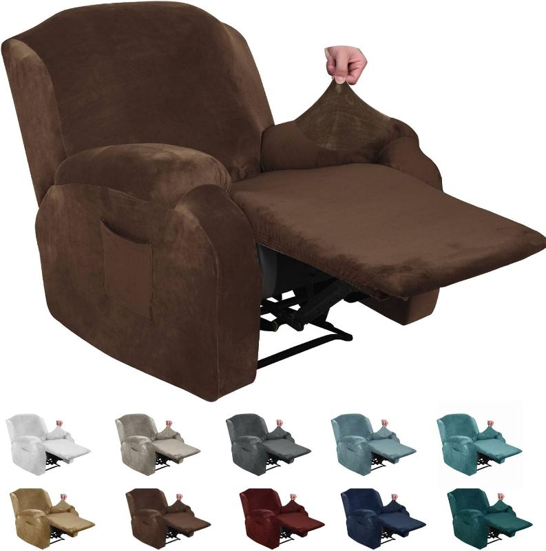 Photo 1 of ***STOCK PHOTO REFERENCE ONLY*** MAXIJIN Velvet 4 Piece Recliner Cover Stretch Plush Soft Cover for Recliner Chair Thick Soft Recliner Chair Slipcover Separate Chair Cover for Recliner with Side Pocket (Recliner, Dark Coffee)
