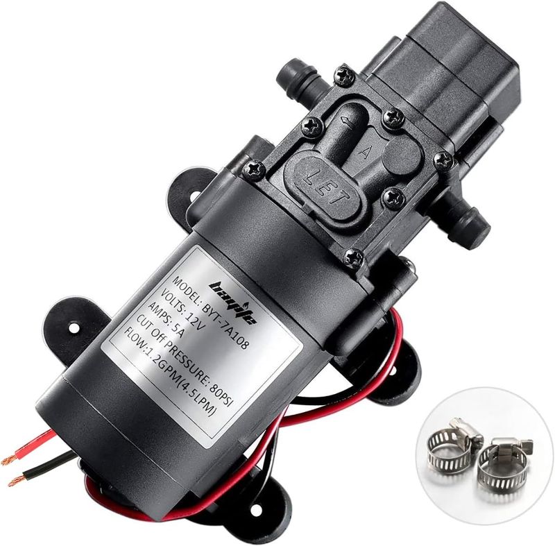 Photo 1 of ***parts only***bayite 12V DC Water Transfer Pump with 2 Hose Clamps 12 Volt Diaphragm Pump Self Priming Sprayer Pump with Pressure Switch 4.5 L/Min 1.2 GPM 80 PSI Adjustable for Weed ATV Marine Boat