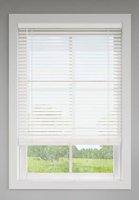 Photo 1 of **MISSING HARDWARE** LEVOLOR Trim+Go 2-in Slat Width 68-in x 64-in Cordless White Faux Wood Room Darkening Horizontal Blinds
