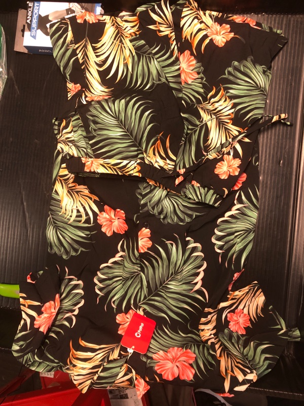 Photo 2 of  PATPAT Matching Hawaiian Outfits for Family Couples Cruise Summer Black Tropical Plant Red Flower Print Button Down Beach Shirts and Shorts Vacation Outfits for Women 2024 Small