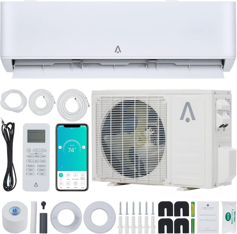 Photo 1 of ***FACTORY SEALED***OPENED FOR INPECTION18,000 BTU Mini Split Air Conditioner, 23 SEER2 Wi-Fi Mini Split AC/Heating System, Inverter Ductless Air Conditioner w/Pre-Charged & Installation Kits, Cools Room up to 750 Sq. Ft, 208/230V, White
