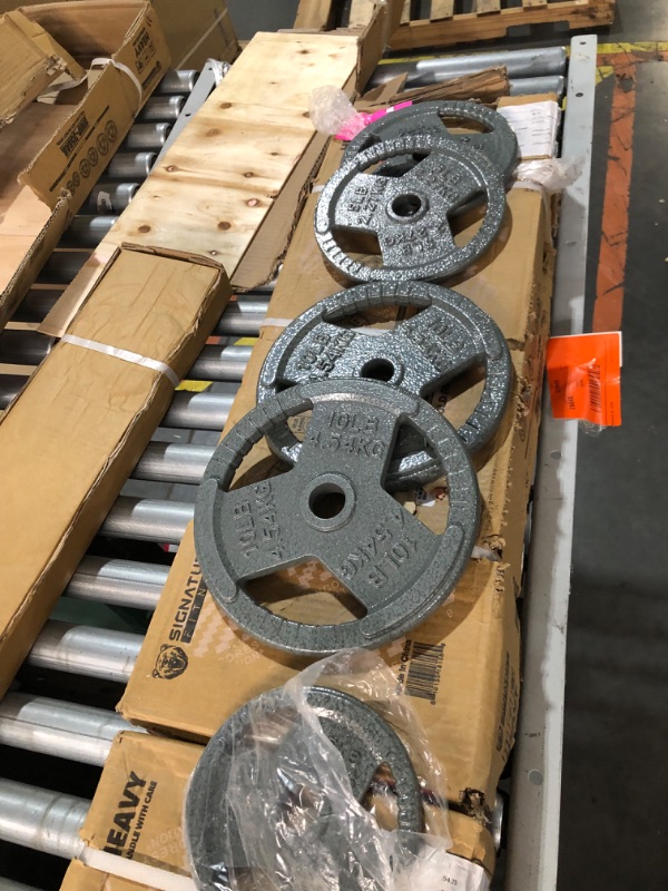 Photo 2 of ***MISSING (1) 2.5# PLATE***
Signature Fitness Cast Iron Standard Weight Plates Including 5FT Standard Barbell with Star Locks, 45-Pound Set (35 Pounds Plates + 10 Pounds Barbell), Multiple Packages, Style #5