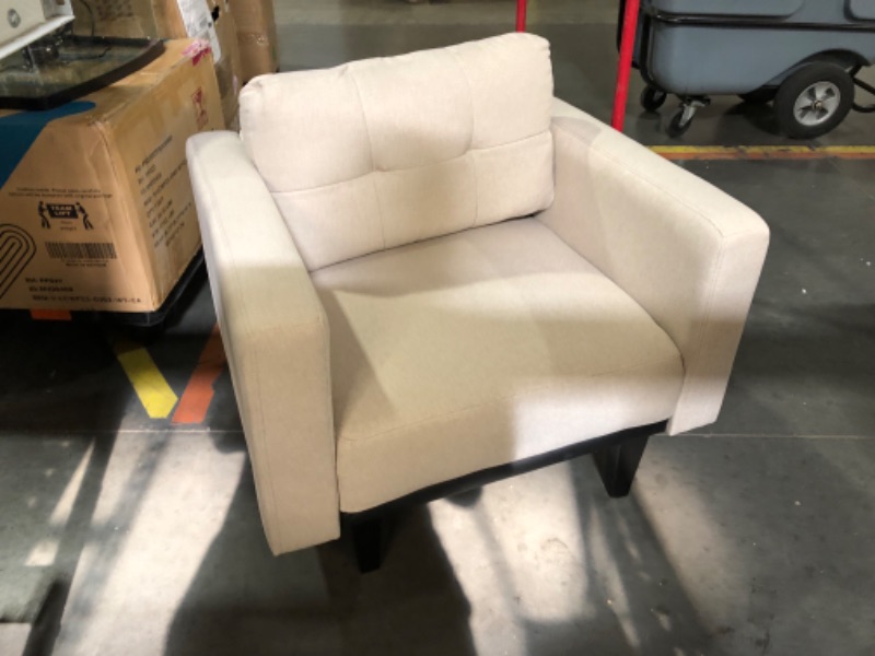 Photo 2 of (ONLY 1 CHAIR/ SEE NOTES BEFORE BIDING)  
Mid-Century Modern Cream Accent Chair Set of 1, Oversized Upholstered Single Sofa Chair with Wood Base and Wood Legs, Comfy Living Room Armchairs for Apartment Bedroom Office Study, Ivory/Beige