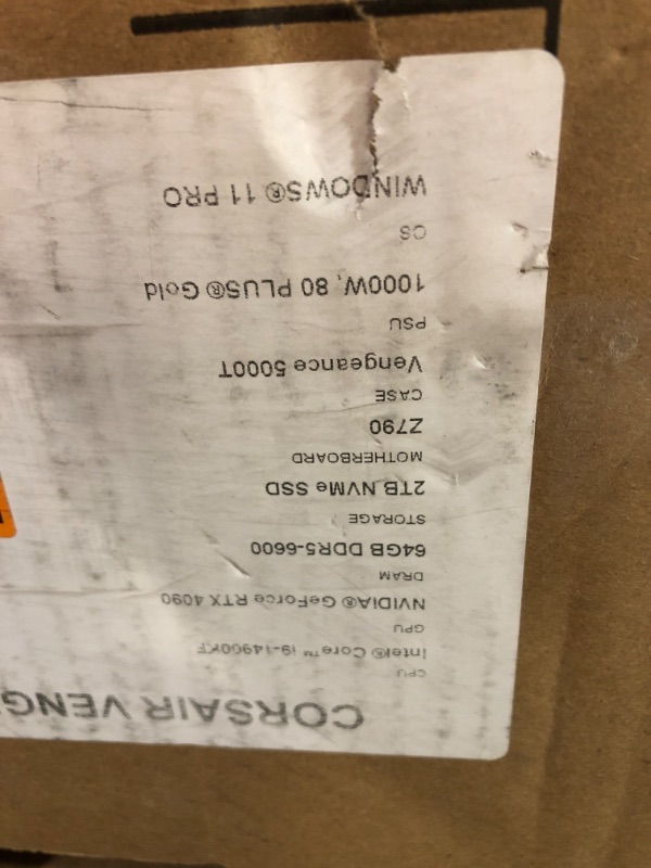 Photo 6 of -PLEASE READ****DOESNT POWER ON****PARTS ONLY****Corsair Vengeance i8200 Series Gaming PC - Liquid Cooled Intel Core i9 14900KF CPU - NVIDIA GeForce RTX 4090 GPU - 64GB Dominator Titanium RGB DDR5 Memory - 2TB M.2 SSD - Black****TOP LOOKS SLIGHTLY DENTED*
