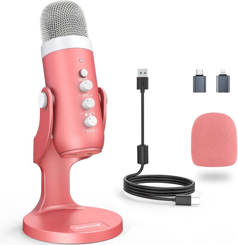 Photo 1 of ***ONLY SPEAKER / NO CABLES***
ZealSound Gaming USB Pink Microphone with Quick Mute for Phone Computer PC PS5,Studio Mic with Gain Control,Echo&Monitor Volume Adjust for Streaming Vocal Recording ASMR Podcast Video K66
