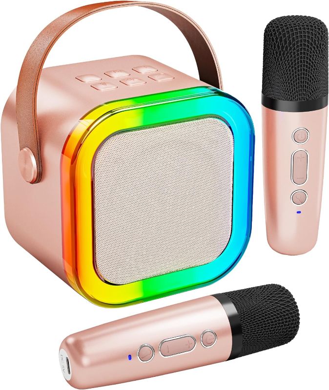 Photo 1 of ***IMAGE FOR REFERENCE*** ***MISSING ONE MICROPHONE***
Karaoke Machine for Kids Adults, Portable Bluetooth Mini Karaoke Microphone Singing Speaker with 2 Wireless Mic and Light,Toys for All Smartphones,Birthday, Family,Home Party (Rose Gold)
