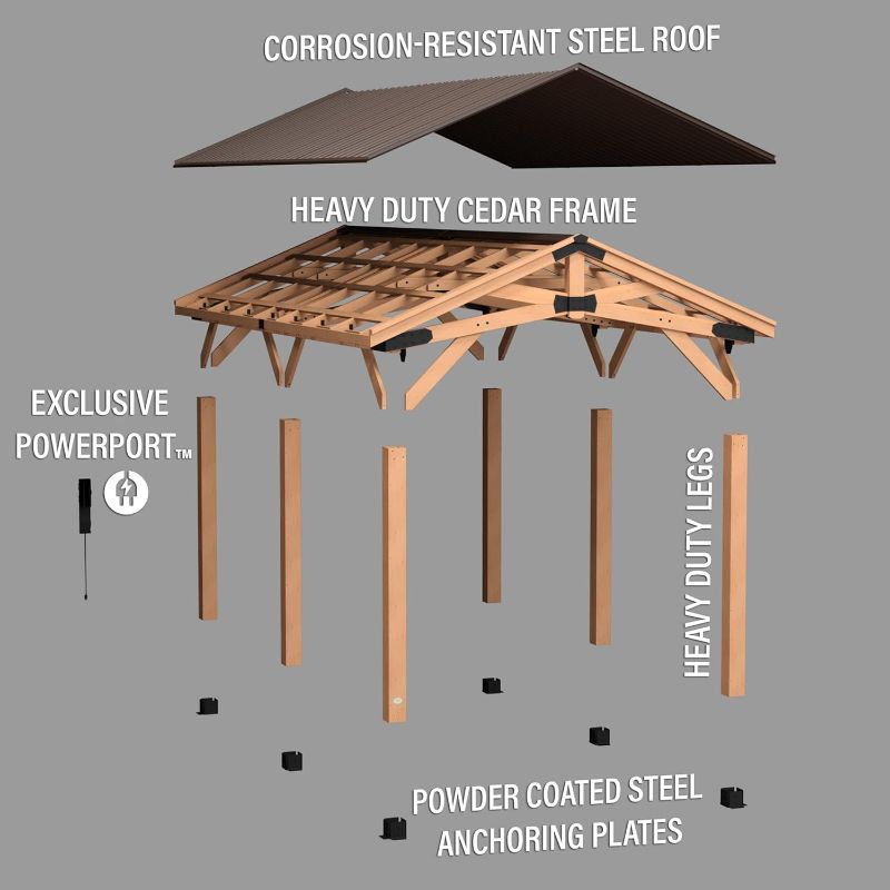 Photo 1 of ***SOME ROOF PANELS BENT AT CORNER / SEE PHOTO / BOX BUSTED IN CORNER*** **8 OF 8 BOXES**  ***IS THE ENTIRE PALLET WILL NEED A TRAILER OR MOVING TRUCK TO PICK UP***

Backyard Discovery Norwood 20 ft. x 12 ft. All Cedar Wooden Carport Pavilion Gazebo with 