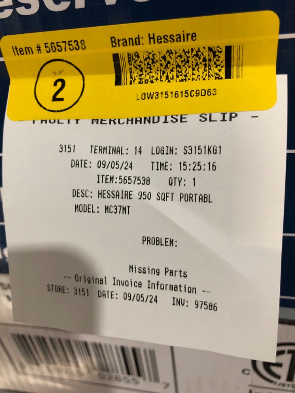 Photo 2 of ***RETURN RECEIPT ON BOX SAYS MISSING PARTS***
Hessaire 3100-CFM 3-Speed Indoor/Outdoor Portable Evaporative Cooler for 950-sq ft (Motor Included)
