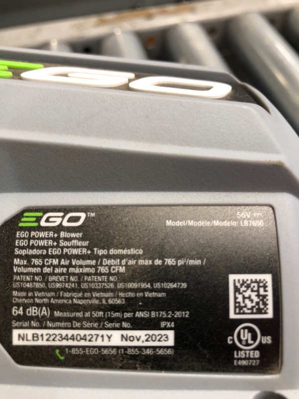 Photo 3 of ***MISSSING BATTERY, CHARGER AND ATTACHMENTS***
EGO Power+ LB7654 765 CFM Variable-Speed 56-Volt Lithium-ion Cordless Leaf Blower with Shoulder Strap, 5.0Ah Battery and Charger Included
