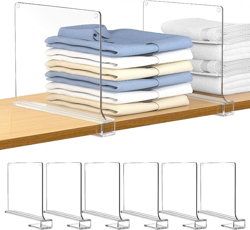 Photo 1 of ***IMAGE FOR REFERENCE***
6 PCS Shelf Dividers for Closet Organization Acrylic Clear Closet Shelf Divider for Wooden Shelving Suitable for Wooden or Vertical Shelves Or Bedroom, Kitchen and Office
