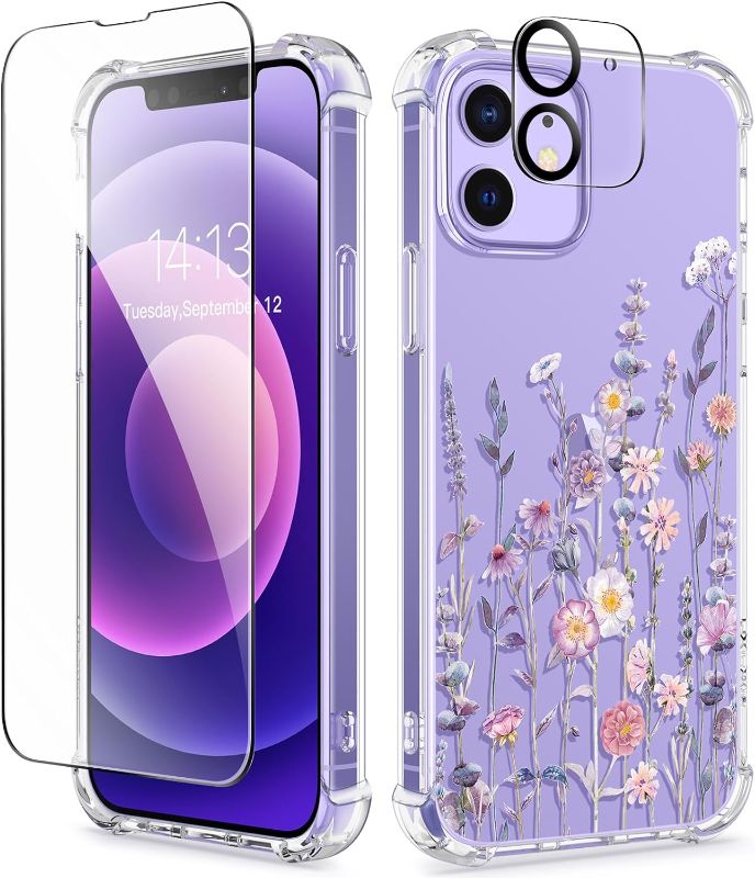 Photo 2 of ***IMAGE FOR REFERENCE***
GVIEWIN for iPhone 12 Case and iPhone 12 Pro Case with Screen Protector + Camera Lens Protector, Clear Flexible TPU Shockproof Cover Women Girls Flower Pattern Phone Case 6.1" (Floratopia/Colorful)
